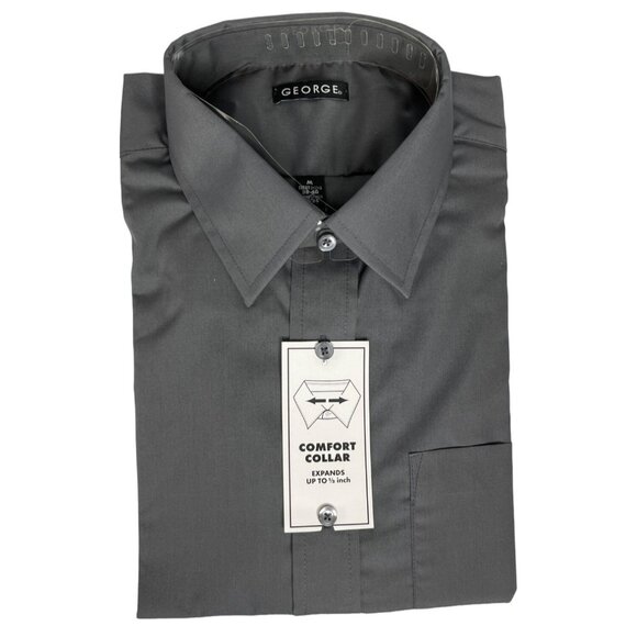 George Mens Dress Shirt Gray Comfort Collar Size 38-40/34-35 New - Picture 1 of 6